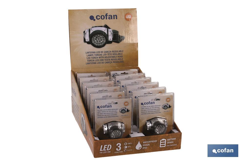 Expositor 12 uds Linterna Cabeza 19 led